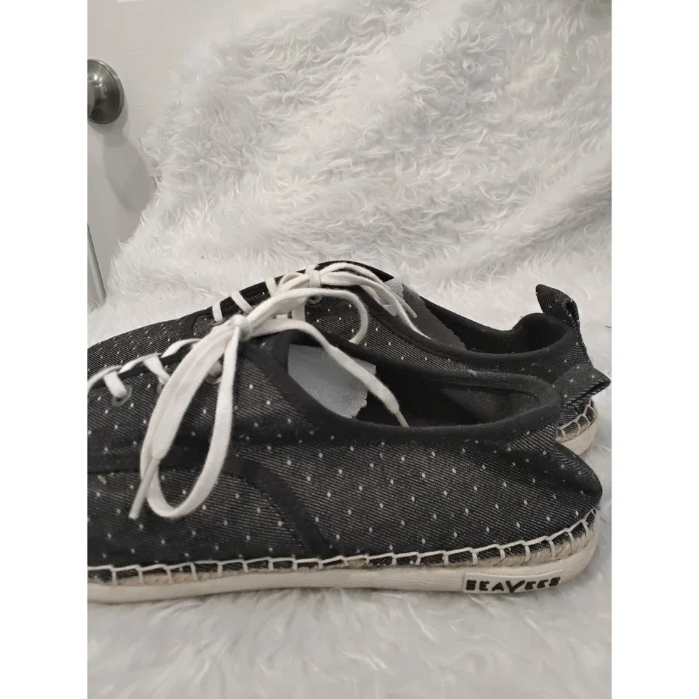 SeaVees Sorrento Sand Shoe Womens 9 Black Polka Dot Denim Espadrille Sneakers